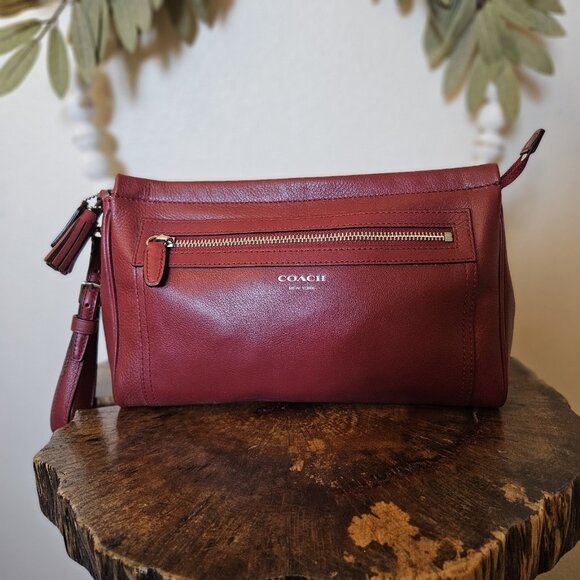 Coach Legacy Leather Clutch Wristlet Deep Port Wine Red Tassel Bag - Picture 13 of 16